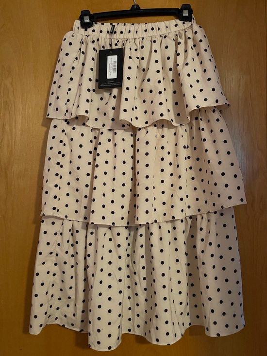 PrettyLittleThing Dresses & Skirts - pretty little thing three tier cream black polka dot midi skirt